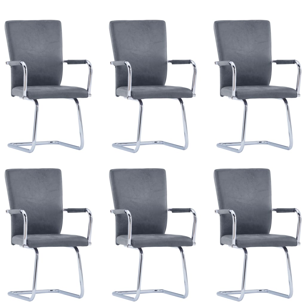Set de 6 scaune de bucatarie, vidaXL, Piele artificiala, 52 x 54 x 92 cm Gri